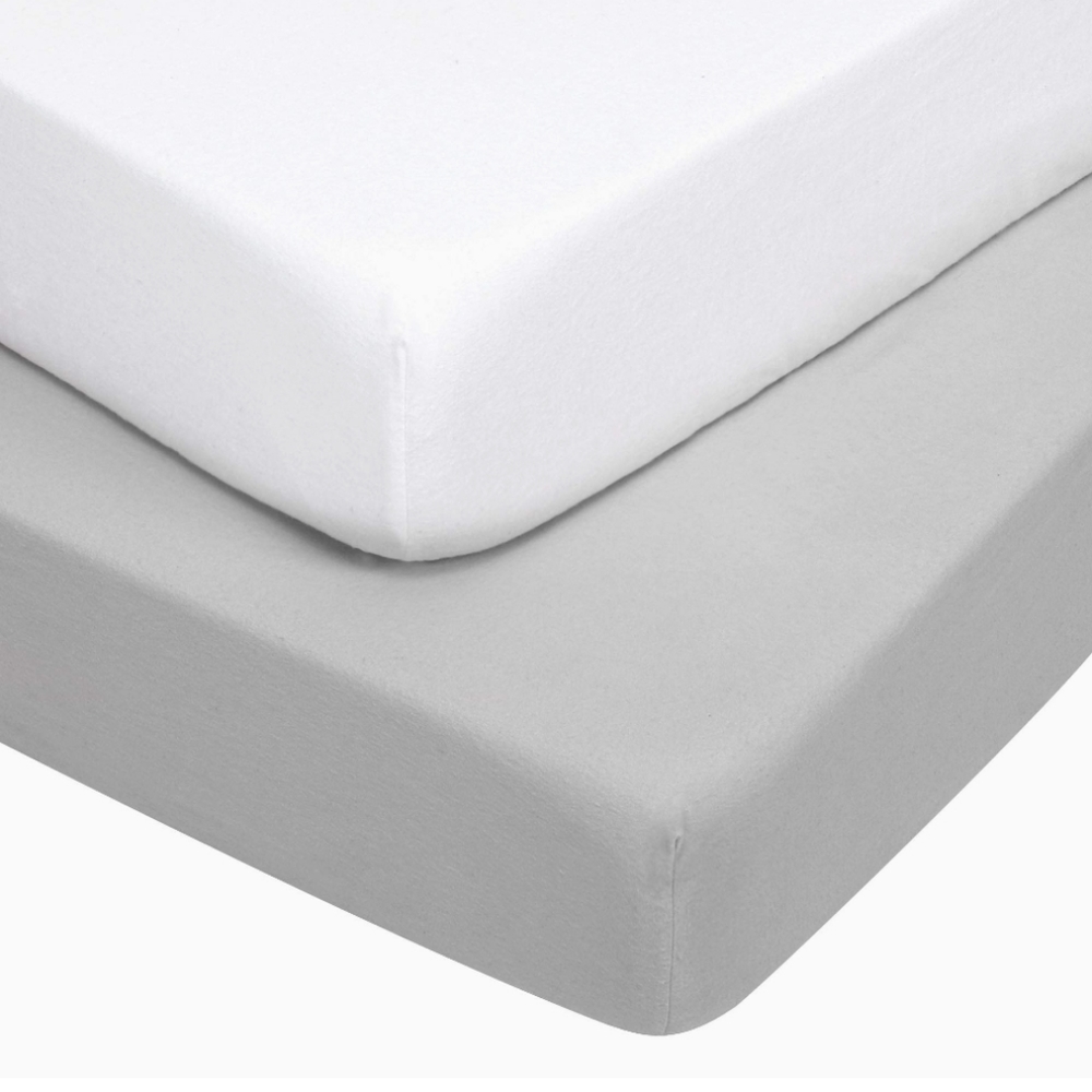 TillYou, set of 2, Flannel Cotton Crib sheets - grey / white